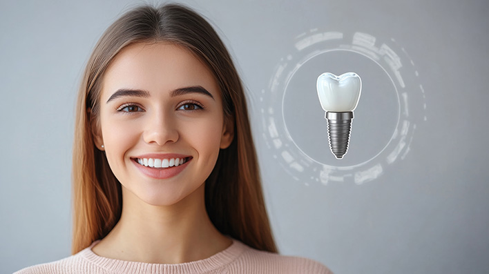 Woman with dental implant